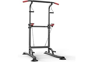 Power Tower Pull Up Bar Free Standing, Heavy Duty Dip Station, Adjustable Height Home Gym Strength Training Equipment with Mu