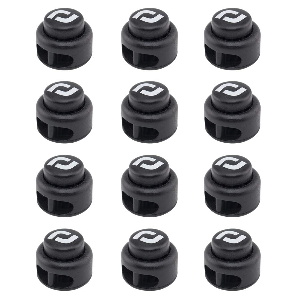 RJ-Sport 12pcs Cord Stoppers, Spring Cord Locks, Plastic Double Holes, Cord Ends Closure, Toggle Stopper, Slider Black