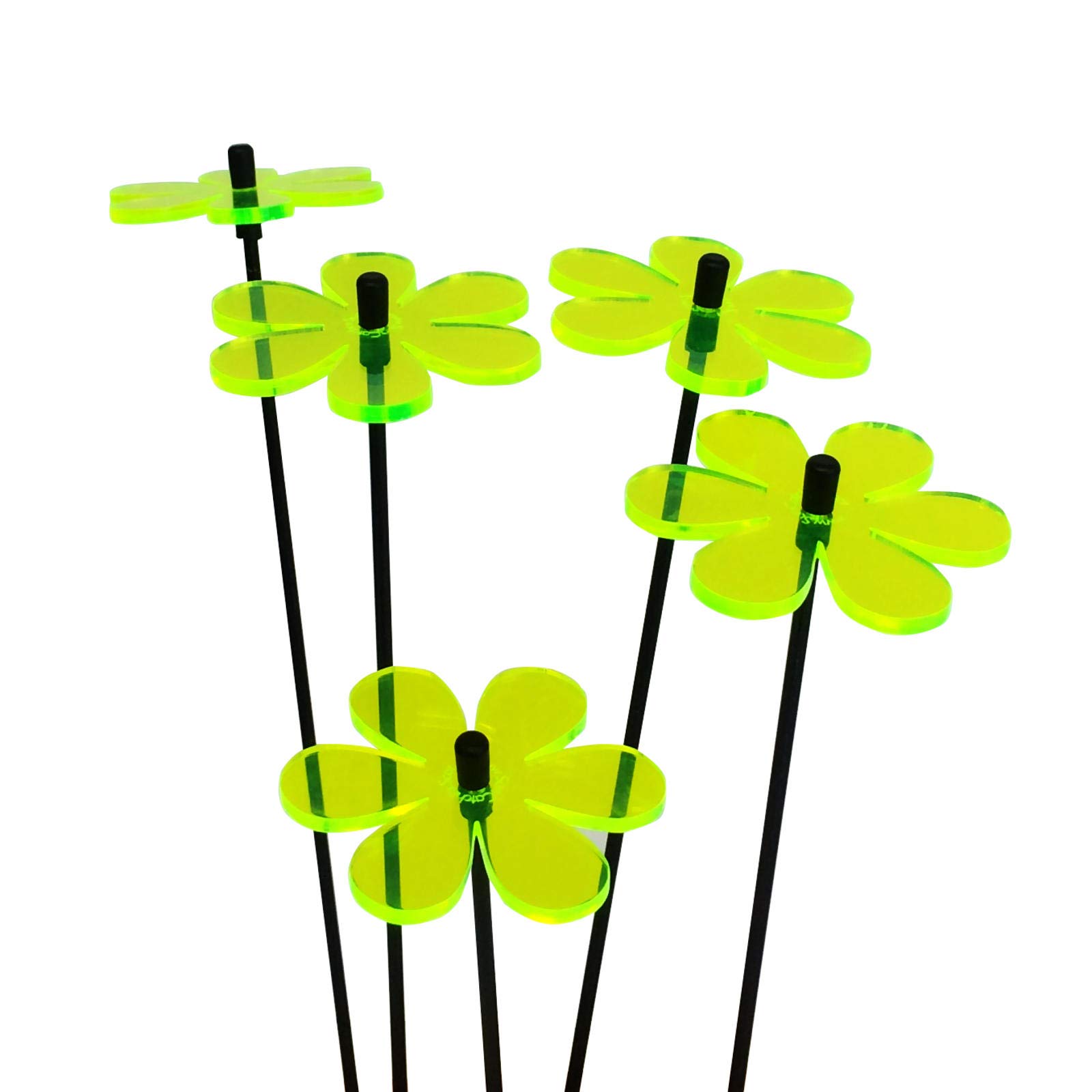 Set of 5 Daisy Sun Catcher Garden Decor Decorative Ornamental Garden Stakes 25cm, 10 inch high Outdoor Yard Accessory Lovely Gardeners Gift, Colour:fluorescent Green