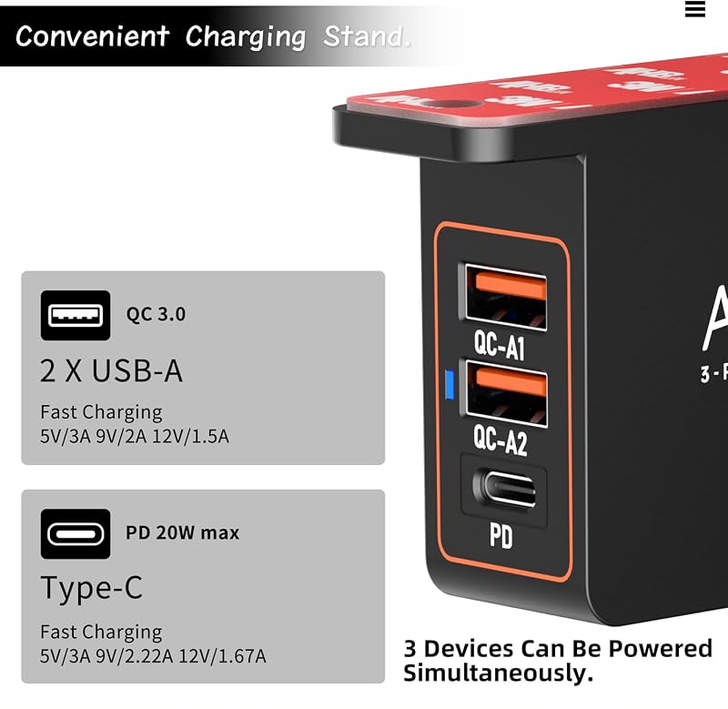 Soporte para auriculares con cargador USB debajo del escritorio, soporte para auriculares con estación de carga USB de 3 puertos (20 W PD y QC3.0) y iWatch Stand Smart Watch Charging Dock Dual
