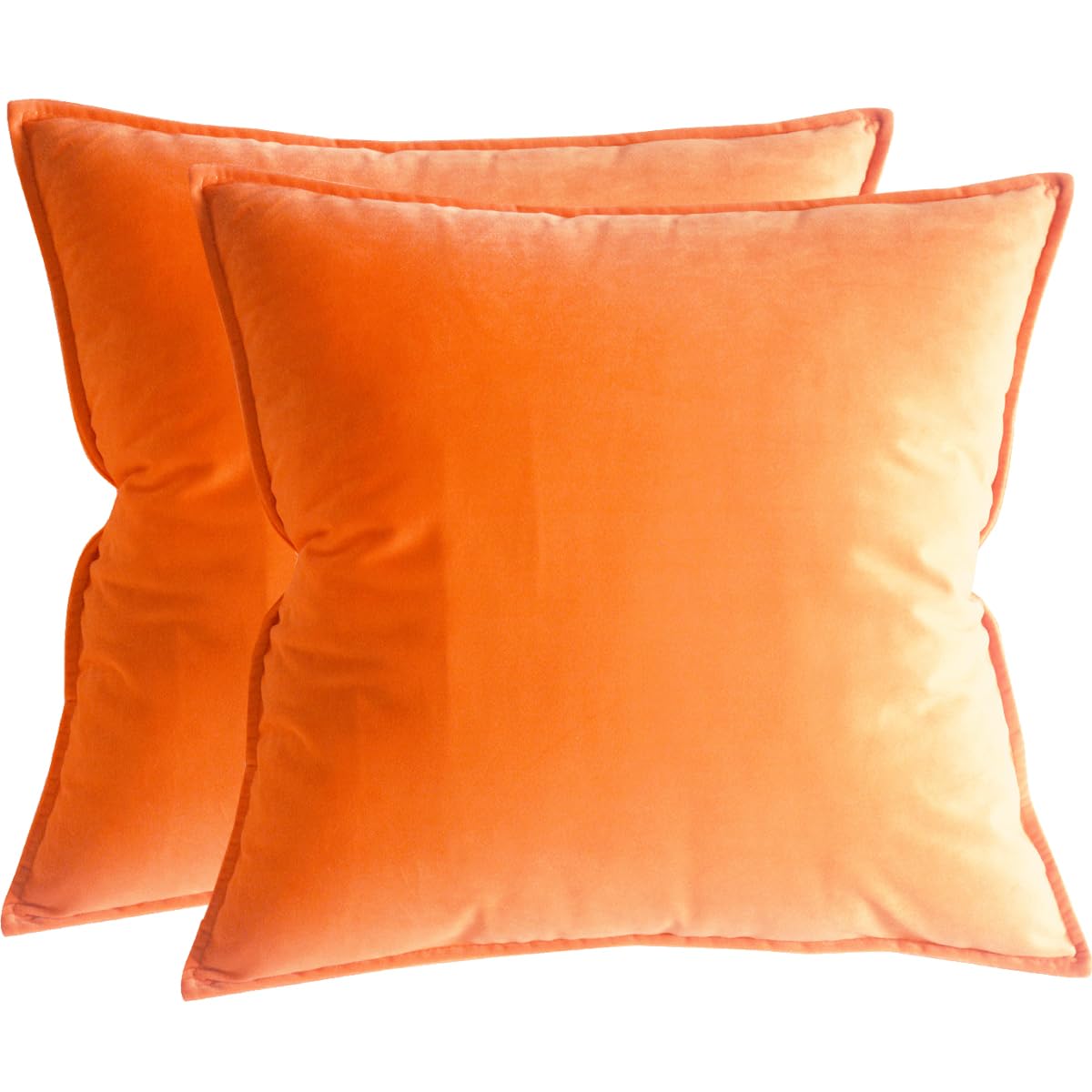 Lutanky Orange Velvet Cushion Covers 18 x 18 Inch Decorative Square Throw Pillow Covers (Pack of 2) Soft Piped Pillowcases for Sofa Bedroom with Invisible Zipper 45cm x 45cm