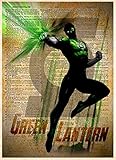 Green Lantern superhero art print on vintage dictionary page