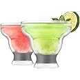 Host Freeze Stemless Margarita Plastic Glass Insulated Gel Chiller, Double Wall Frozen Cocktail, Set of 2 Cups, 12 oz, Grey