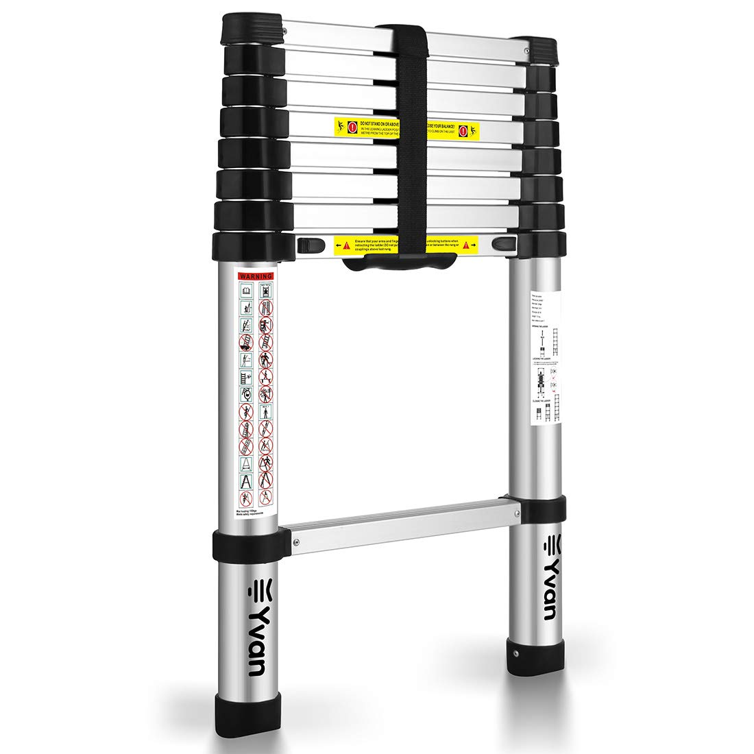 Telescoping Ladder, 8.5 FT One Button Retraction Aluminum Telescopic Extension Extendable Ladder,Slow Down Design Multi-Purpose Compact Ladder for Household Daily or Hobbies,250 Lb Capacity…