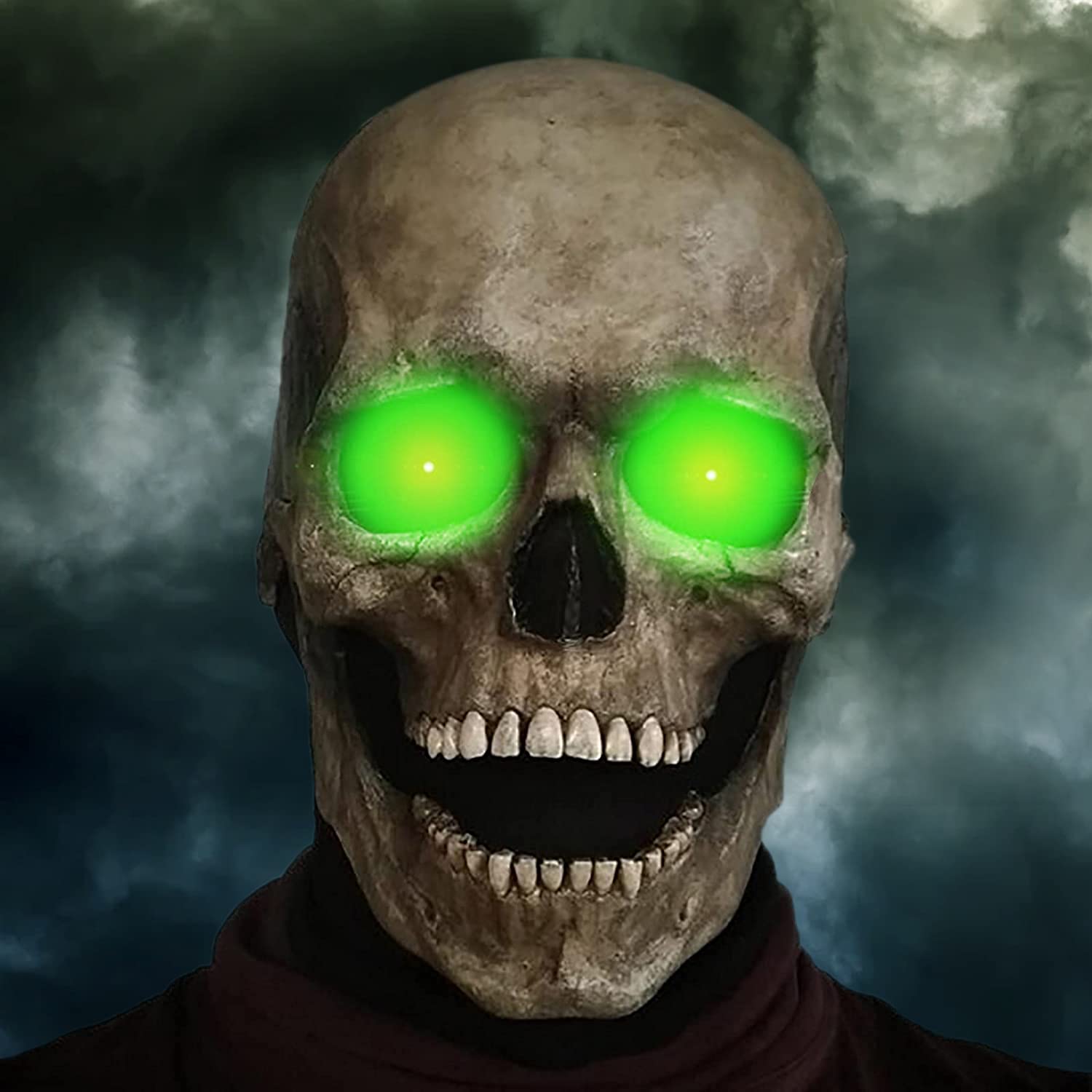 Dlishka Halloween Scary Mask Men,creepy Full Head Skull Mask With Moving Jaw, Full Head Latex Skeleton Headgear For Horror Movie Fans And Adult Halloween Costumes.(Hard Version-Yellow Green Light)