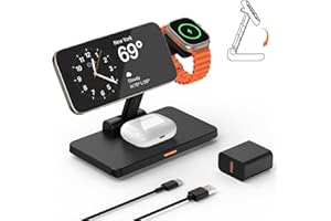 3-in-1 Foldable Charger Stand for MagSafe: JoyGeek Wireless Charging Station for iPhone 15/14/13/12 Pro Max Plus Mini, Magnetic Mag-Safe Dock for Apple Watch Ultra/SE/9/8/7/6/5/4/3/2, Air Pods Pro/3/2