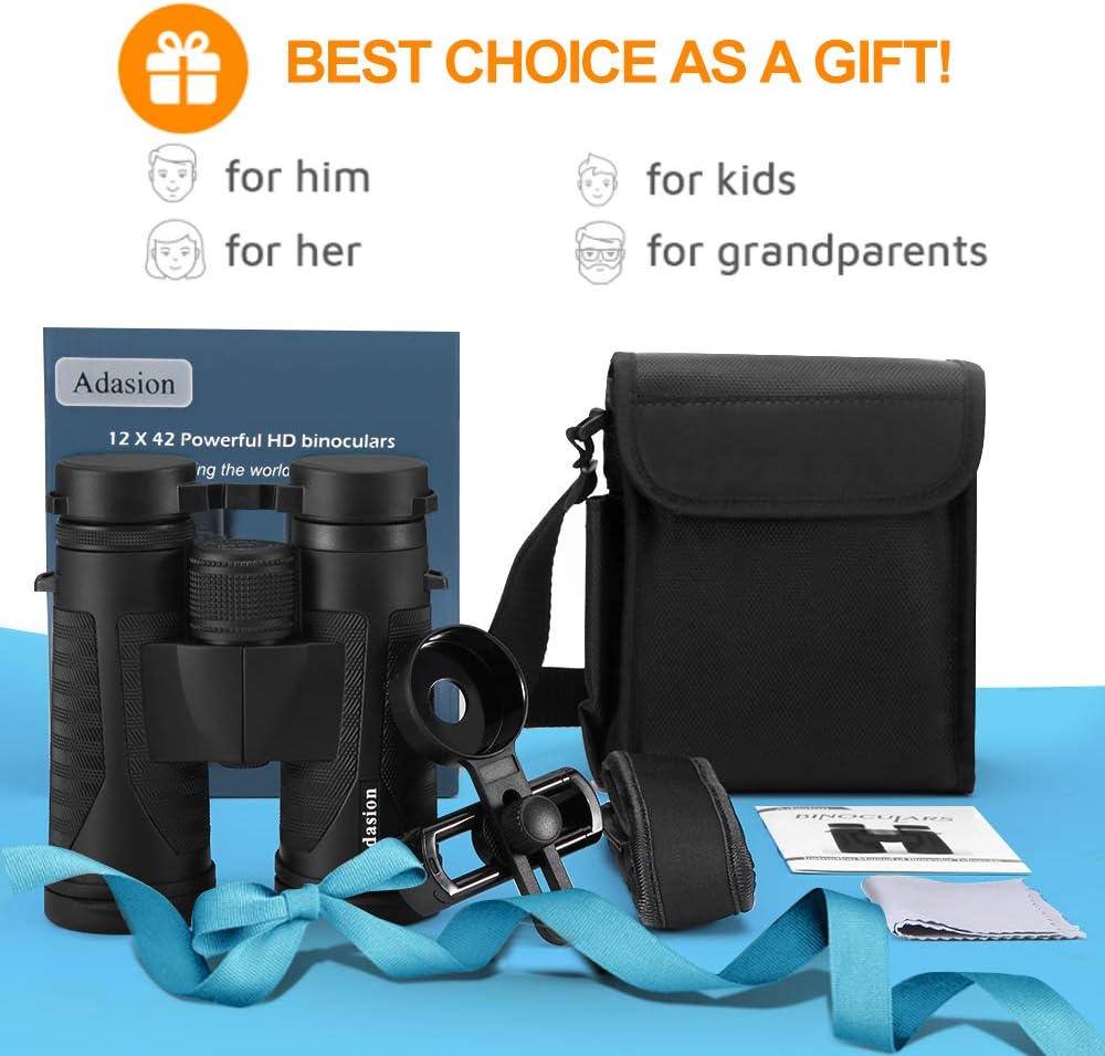 12x42 Binoculars for Adults with New Smartphone Photograph Adapter - 18mm Large View Eyepiece - 16.5mm Super Bright BAK4 Prism FMC Lens - Binoculars for Birds Watching Hunting - Waterproof (1.25 lbs) : Camera & Photo