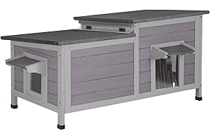 Aivituvin Cat House Outdoor Feral Cat Shelter Weatherproof Cat Condo for Winter Double Rooms Kitty Cage