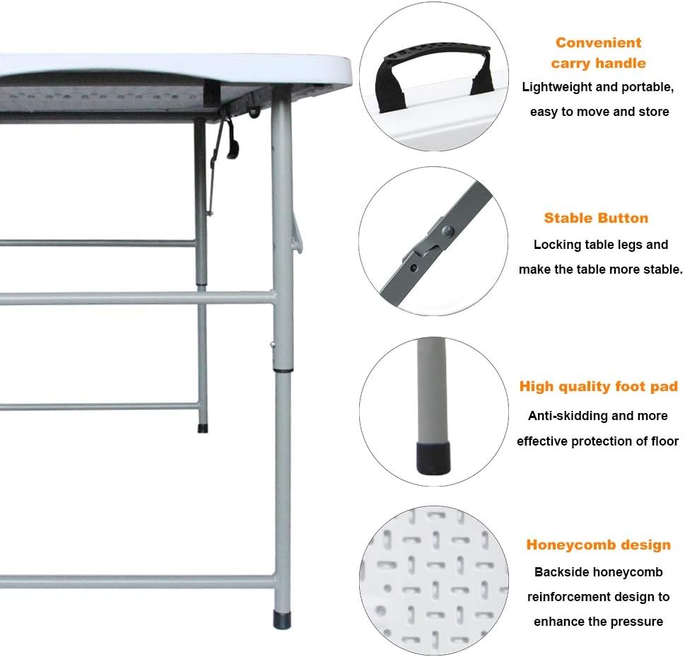 FORUP Folding Utility Table, 4ft Fold-in-Half Portable Plastic Picnic Party Dining Camp Table: Furniture & Decor