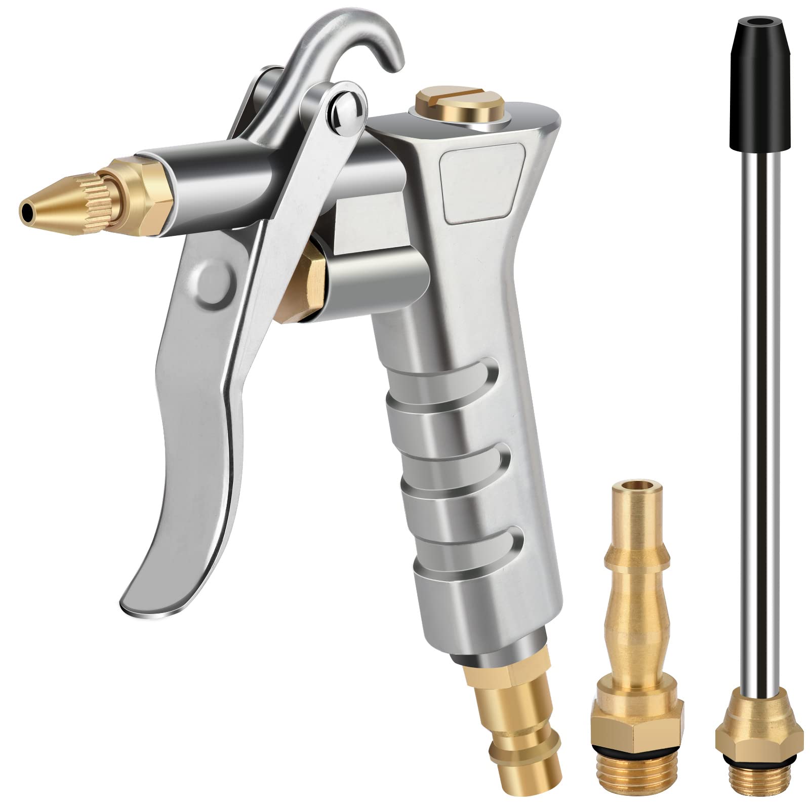 Air Blow Gun,Compressed Air Gun with Extension Nozzle with 1/4" BSP British & German High Pressure Pistol-Grip Connector Pneumatic Air Duster Cleaning Tool