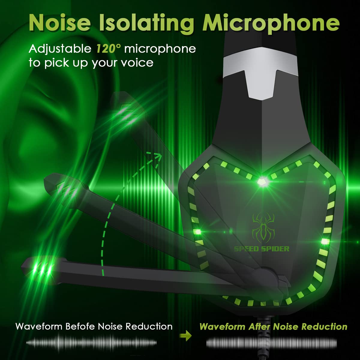 sktome Gaming Voice Changer Headset with Mic, Cool LED Light Over-Ear Headphones with Volume Control, Noise Reduction Voice Changer Gaming Headset for PS4/PS5/Xbox One/PC/Phone/Laptops(Green)