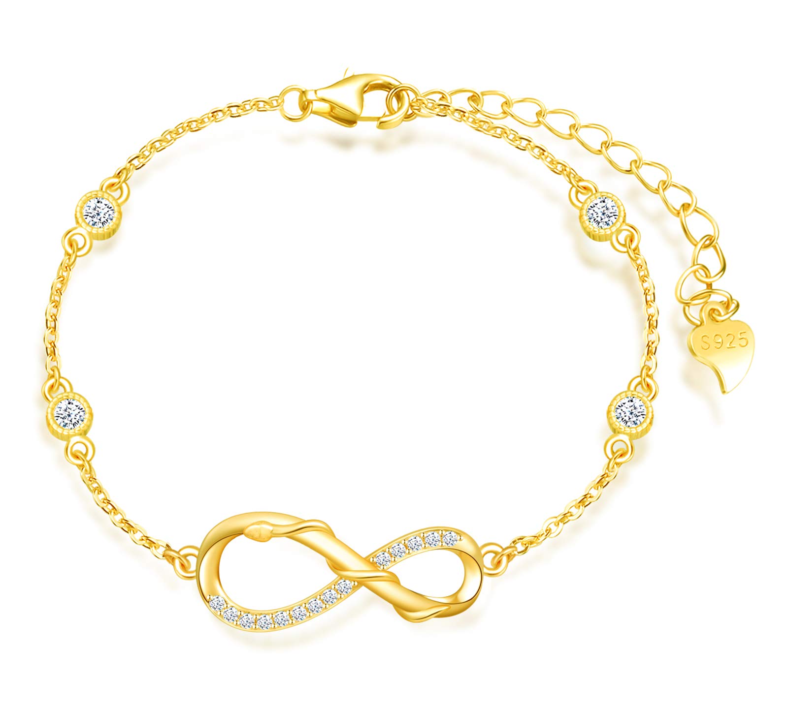 MicLee Woman's girl's Bracelet, 925 Sterling Silver bracelet, Snake and infinity symbol bracelet, Inlaid with zircon, adjustable chain, Unique design animal bracelet, gold