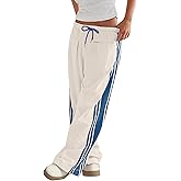 ONLYSTORY Womens Wide Leg Track Pants Side Striped Casual Drawstring Baggy Palazzo Pant with Pockets