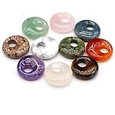 LE SKY 12 Pcs natural stone bead pendants round shape eccentric hole crystal agate stone charms for jewelry making necklace bracelet