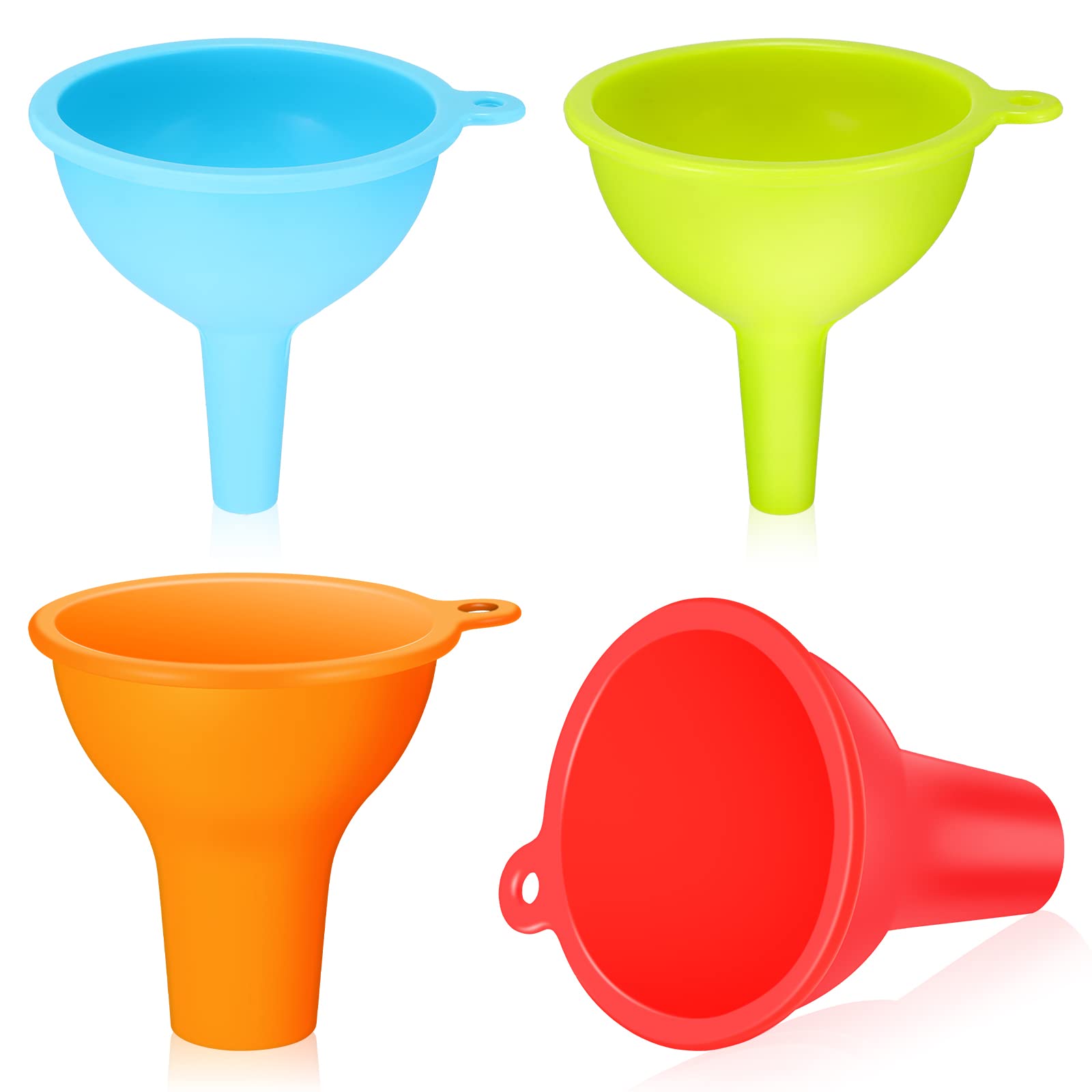Photo 1 of 4 Pcs Kitchen Funnel Set Canning Silicone Funnel, Small and Large, Wide Mouth for Jars Jam Spice Filling Bottles Liquid Oil and Powder(Multi Color)