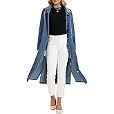 Women's Long Denim Jackets Maxi Trench Coat Jean Jacket with Drawstring Detachable Hoodie