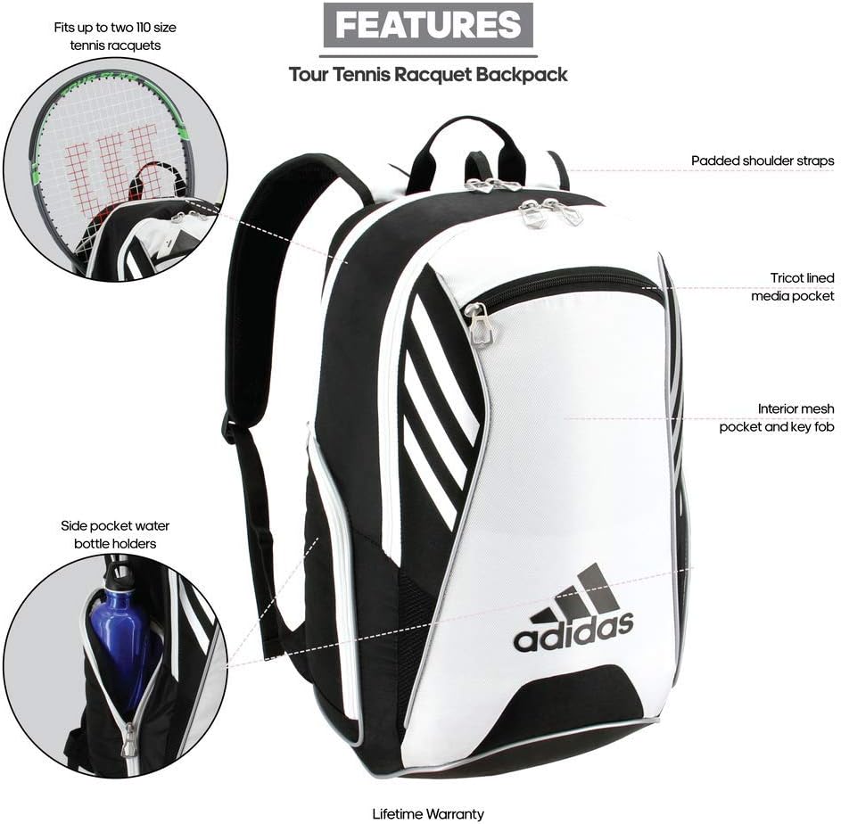 adidas Unisex Tour Tennis 12 Racquet Bag, Black/White/Silver, ONE SIZE : Clothing
