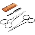 TecUnite 4 Pieces Beard Trimming Scissors Set, Grooming Scissors for Men and Mustache Beard Comb Beard Grooming Trim Scissor Kit with Storage Bag