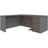 Bestar Prestige + 72W L-Shaped Desk with Pedestal in bark Grey &amp; Slate | With Pedestal; 1 file drawer; for home office use; Engineered Wood construction; traditional style