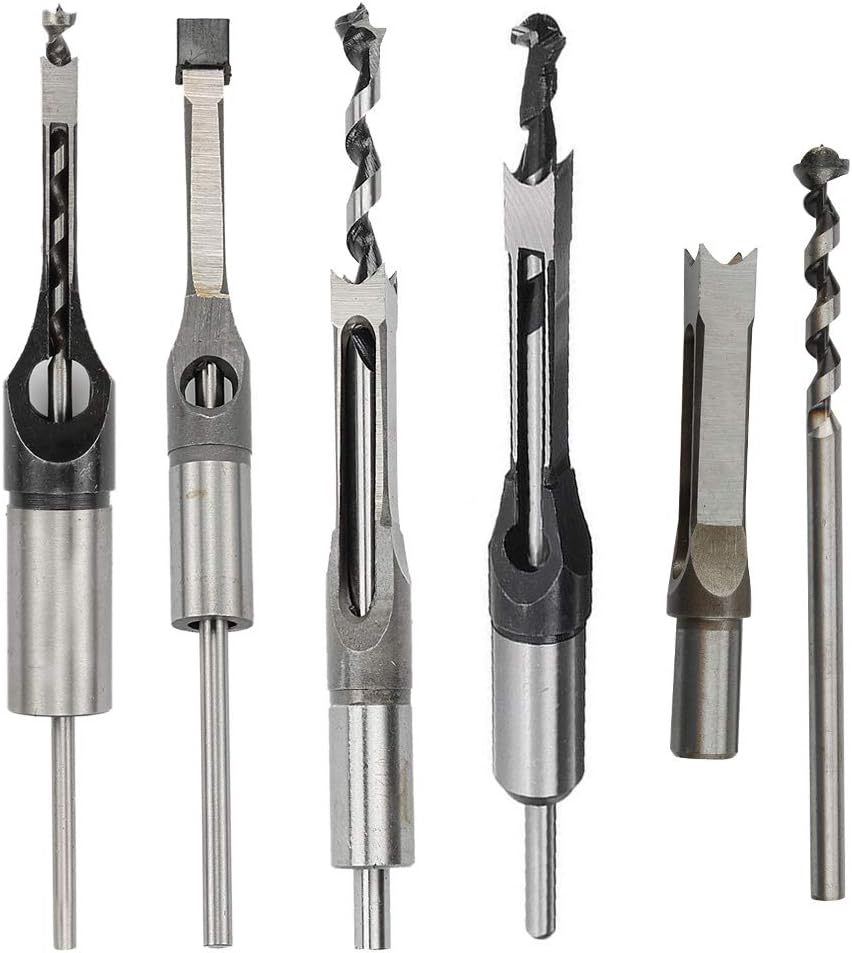 Highmoor Woodworker Square Hole Drill Bit Mortising Chisel Set, Woodworking Mortise Chisel Wood Hole Saw Set with Twist Drill Bit Set 1/4-Inch, 5/16-Inch, 3/8-Inch, 5/8-Inch and 1/2-Inch