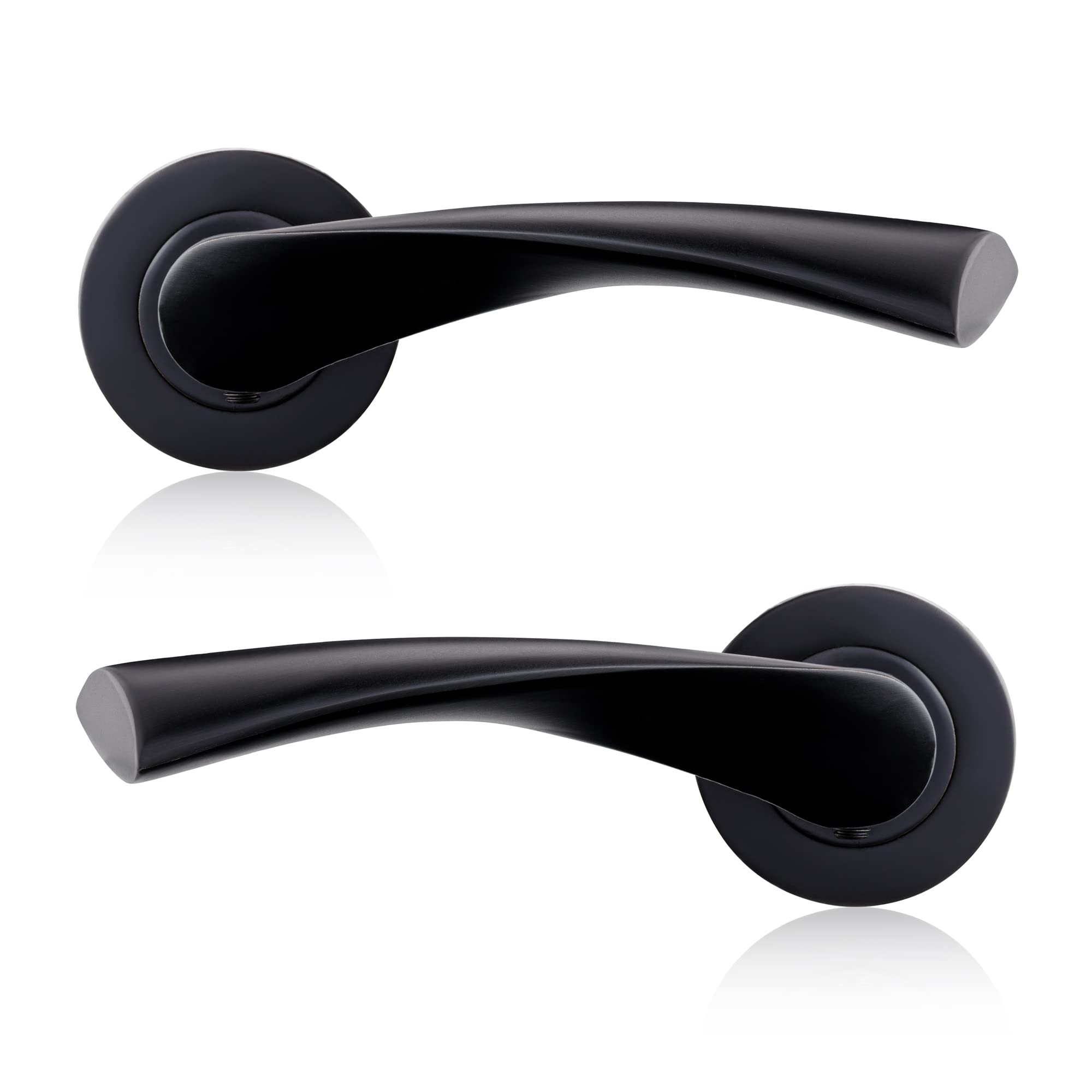 XFORT Matt Black Warped Lever On Rose Door Handles, Twisted Lever Latch Rose Door Handle, Ideal for Internal Wooden Doors for Home and Office (1 Pair)