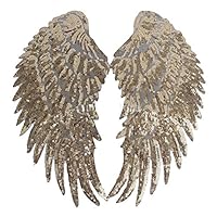 Fengzhicai 2Pcs DIY Angel Wings Sequins Patches Clothes Sew-on Embroidered Motif Applique - Golden