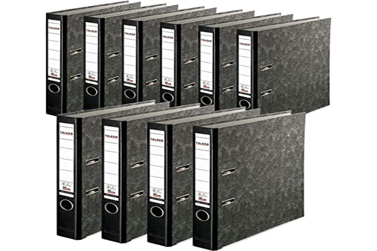 Exacompta - Ref 11286549001F - FALKEN - Recycling Plus Lever Arch Files - Suitable for A4 Documents, 50mm Spine, Spine Label, Metal Finger Hole - Black (Pack of 10)