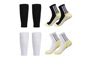 Daiopdmn 2 Pairs One-Piece Soccer & Basketball Socks with Knee & Shin Guards, Anti-Slip Sleeve Socks Unisex, One Size
