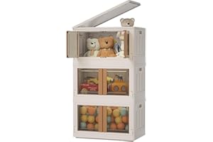 HAIXIN Stackable Storage Bins with Lid, 47Qt Closet Organizers and Storage, Collapsible Storage Bins with Wheel, Plastic Drawer Storage, Trunk Car Organizer for Home, Office, Dorm Room Essentials (3 Pack)