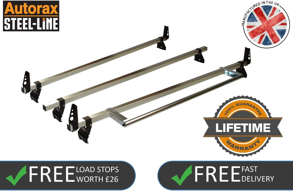 National Autorax 3 Heavy Duty Steel-Line Roof Bars & Roller - Transit Mk6 Mk7 2000 to 2013