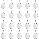 UNICRAFTALE 20pcs 13.5x18mm Oval Pendant Cabochon Settings 304 Stainless Steel Milled Edge Bezel Cups Oval Tray Pendants Cabochon for Women Necklaces Jewelry Making, Hole 3x5mm