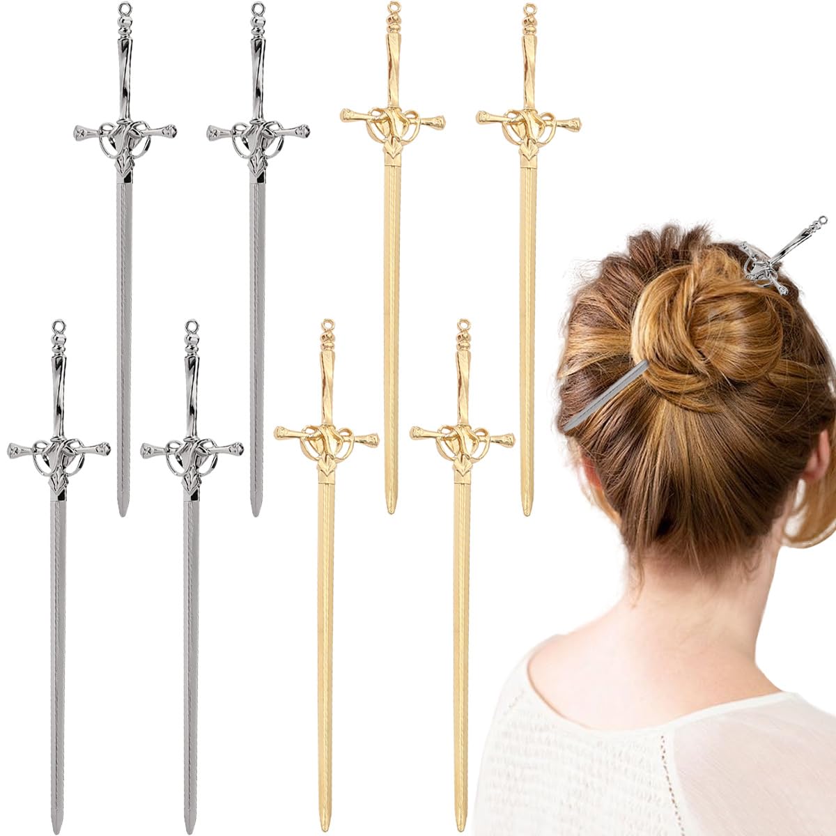 8 PCS Metal Sword Hair Sticks - Vintage Chinese Style Chopsticks for Girls and Women - Simple and Elegant Hair Pins Headdress