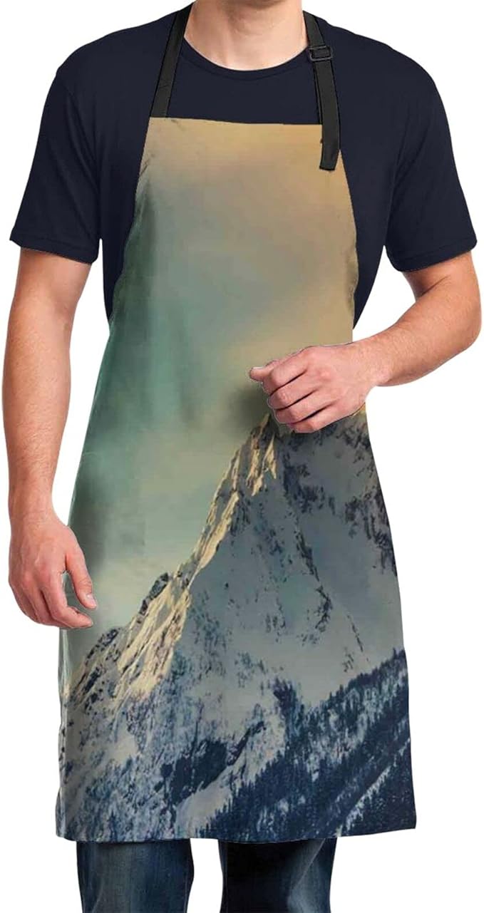 Fashionable beautiful apron，ountains Panorama Style Scene with S