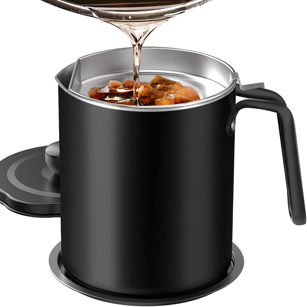 Chihee 2L Stainless Steel Grease Container with Fine Mesh Strainer