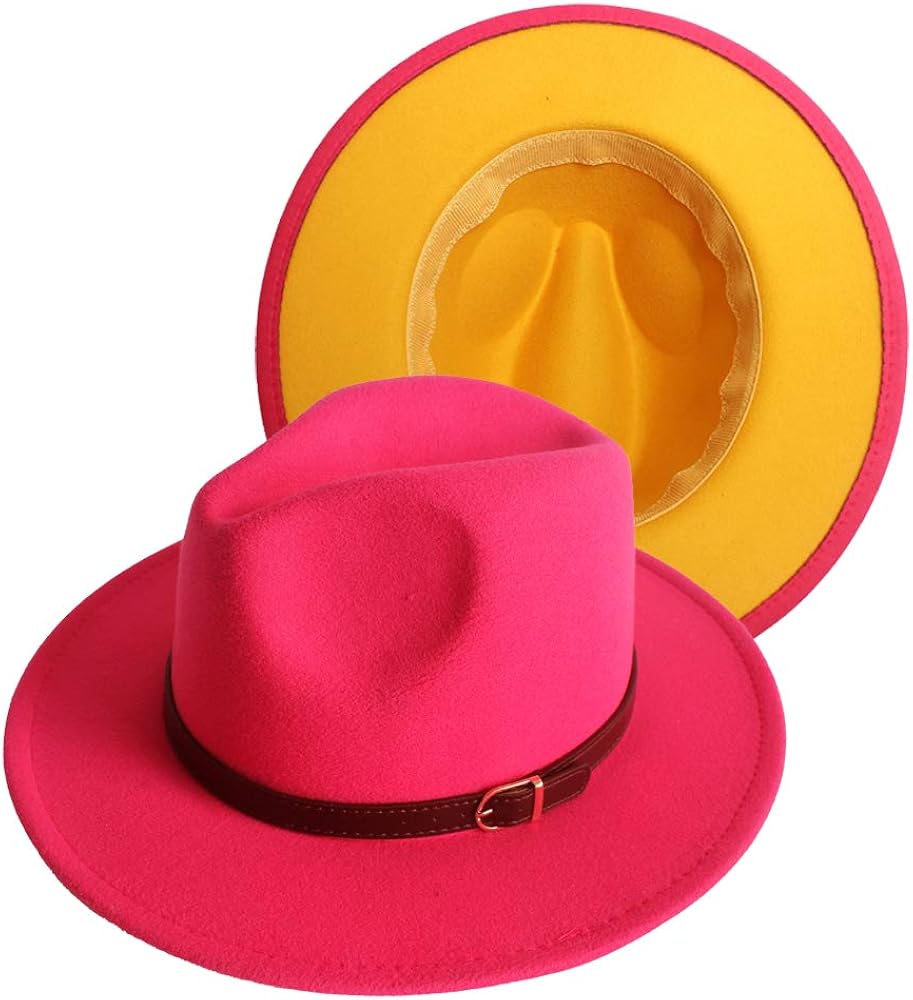 Two Tone Classic Wide Brim Fedora Hats for Women Patchwork Panama Hat