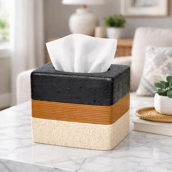 TISSUE BOX COVER SQUARE RESIN FACIAL TISSUE HOLDER COVERS MODERN PAPER DISPENSER HOME DECOR FOR BATHROOM VANITY COUNTERTOP LIVING ROOM BEDROOM OFFICE DRESSER DESK ACCESSORIES DECORATIVE