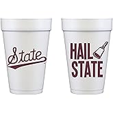 Officially Licensed Mississippi State University Logo / Hail State Printed Foam Disposable Cups 16 oz - Insulated Coffee Cups 10 Pack - Cute Cup set for Graduation party, Tailgating, Football Party