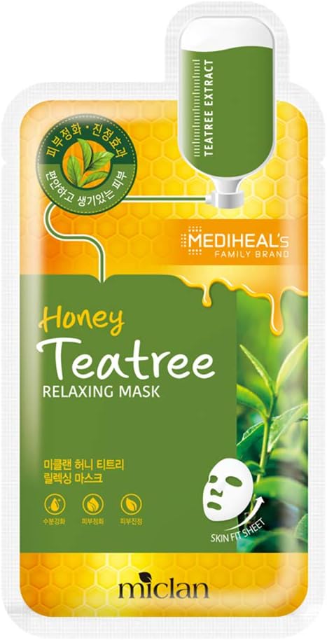miclan Honey Teatree Relaxing Mask 10pcs Facial Sheet Mask Full of Hydrating Soothing Purifying Skin with Teatree and Honey