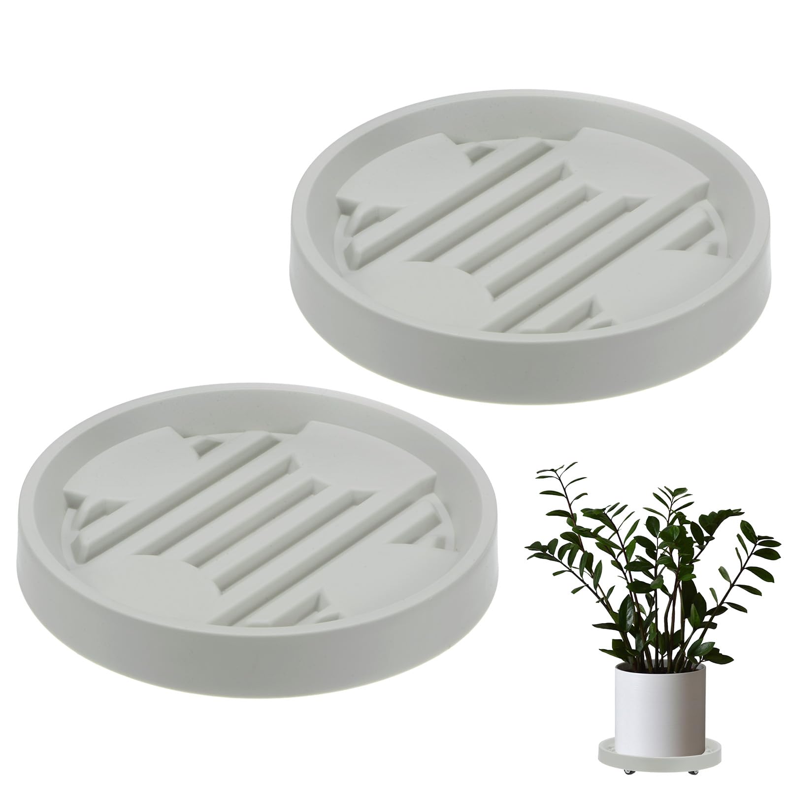 M METERXITY 2-Pack Plant Stand with Wheels, 19cm Round Plant Dolly with Hidden Rolling Casters for Indoor/Outdoor Flower Pot/Garden Planter, 360° Plant Pallet Trolley [33lbs, Beige]