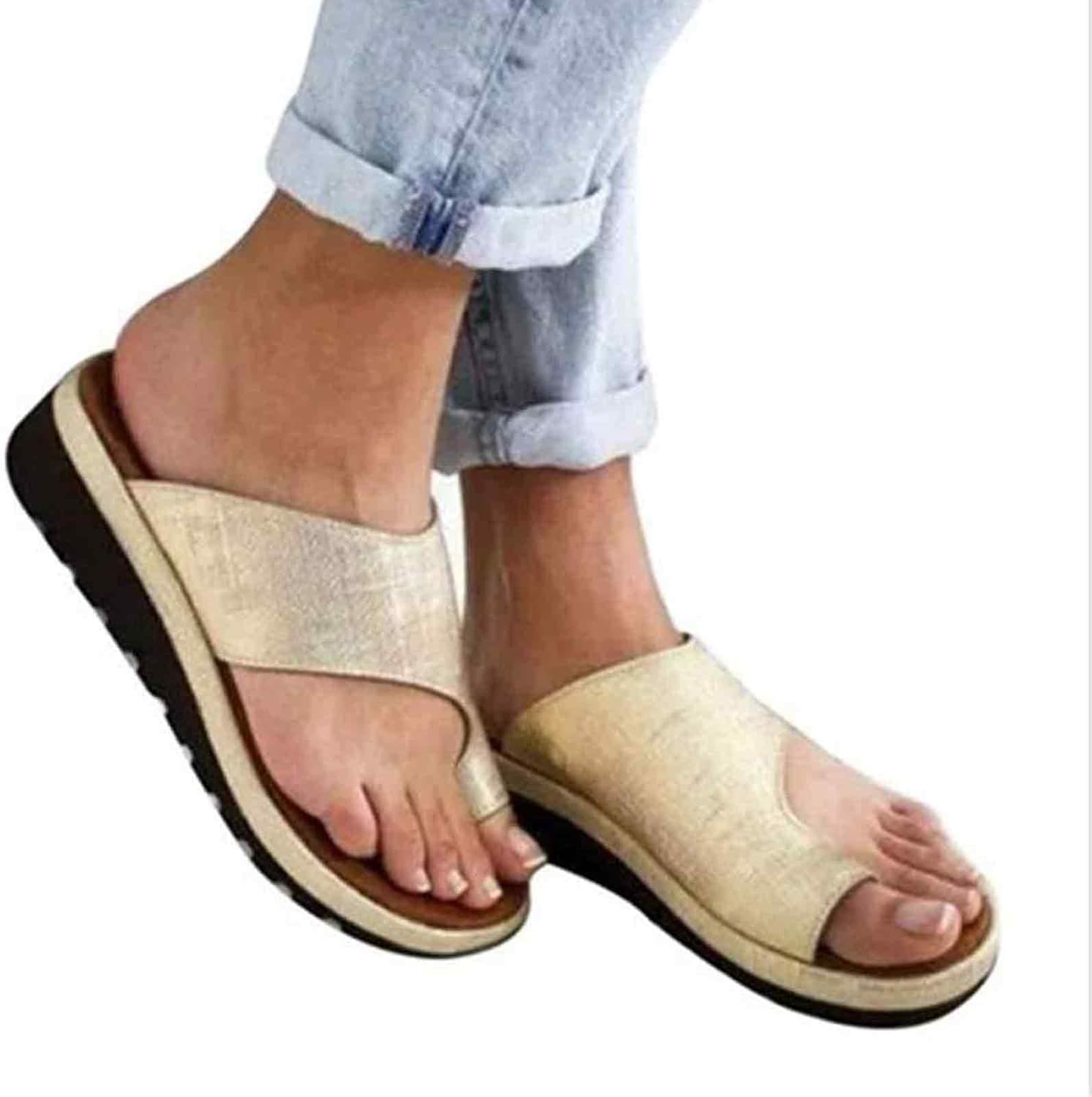 Aupast Women's Comfy Sandal Bunion Corrector Shoes PU Leather Casual