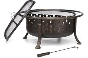 GARPANS 36 Inch Fire Pits for Outside Outdoor Wood Burning Firepit with BBQ Grate Large Heavy Duty Steel Firepit Bowl Bonfire Pit for Patio Backyard Garden Camping
