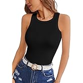 VAFFUL Womens Tank Tops Crew High Neck Sleeveless Ribbed Shirts Slim Fitted Top Summer Basic Casual Blouses Tee