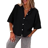 LILLUSORY Short Sleeve Cardigan Sweaters for Women 2026 Summer Cropped Button Up Sweater Tops Casual Shirt Y2K Outfits