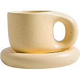 10oz Nordic Ceramic Coffee and Tea Mug – Cute Cup and Saucer Perfect for Coffee Lovers Gifts and Kitchen Essentials (Beige)