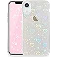 Urarssa Compatible with iPhone XR Case Cute Crystal Clear with Laser Bling Glitter Love Heart Pattern Design for Women Girls Soft TPU Phone Case Shockproof Protective Cover for iPhone XR, Love