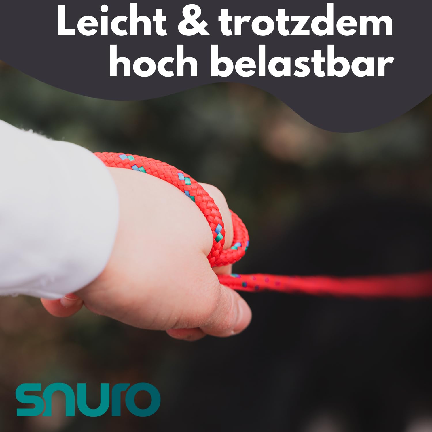 SNURO Polypropylenseil (6mm, 20M, rot mit blau und grün) - Leichtes, vielseitiges geflochtenes Seil für den Außenbereich, zum Überleben und für den Garten - Nicht zum Klettern! - Bruchlast 531kg 4