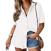 TIYOMI Plus Size Short Sleeve White Cotton Shirts for Women 5X Button Down Collared Tops Solid Shirts Summer Loose Fit Blouses 5XL 26W 28W