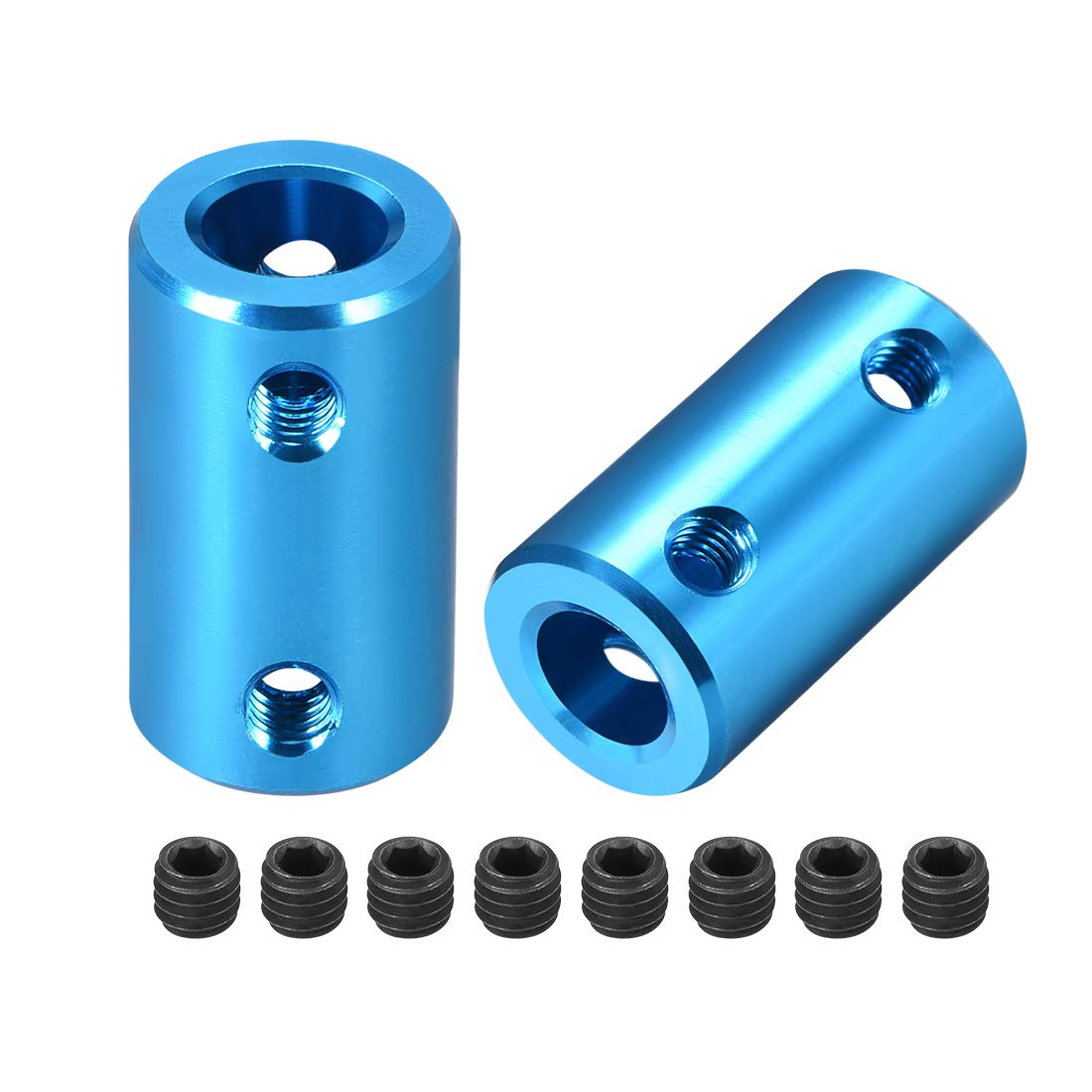 sourcing map 8mm to 8mm Bore Rigid Coupling Set Screw L25XD14 Aluminum Alloy,Shaft Coupler Connector for 3D Printers, Motor Accessories,Blue,2pcs