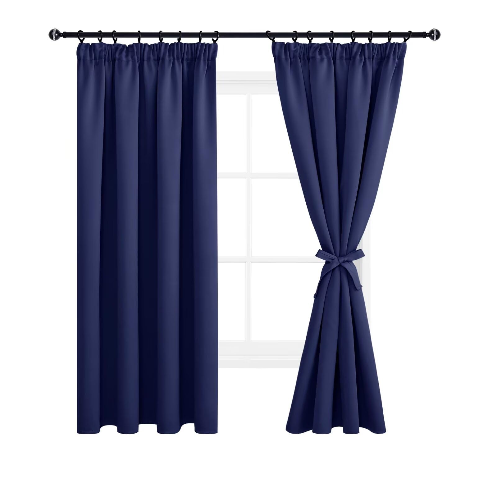 DWCN Blackout Curtains for Bedroom Rod Pocket Thermal Insulated Room Darkening Pencil Pleat Window Curtains for Living Room 55 x 79 inch Length, Navy Blue, 2 Panels