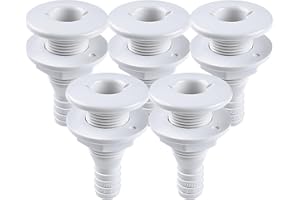 SEAFLO Thru Hull Fitting, Marine Boat, Plastic Drain Overflow Connector, Corrosion Resistant Saltwater Safe, Bilge Port Deck Outlet,(⅝,¾,1,1⅛,1¼,1½, & 2" Options)(1,2,5, &10 Packs)(White/Black)